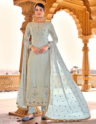 Light-grey embroidered pure georgette salwar 1