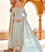 Light-grey embroidered pure georgette salwar