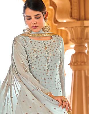 Light-grey embroidered pure georgette salwar 2