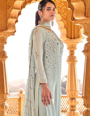 Light-grey embroidered pure georgette salwar 3