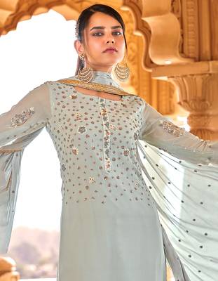 Light-grey embroidered pure georgette salwar 4