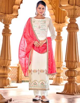 White embroidered pure georgette salwar 1