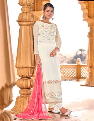 White embroidered pure georgette salwar 2