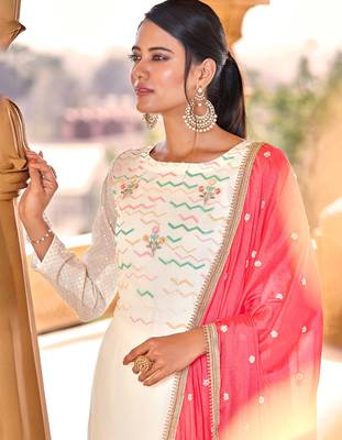 White embroidered pure georgette salwar 3