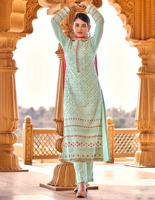 Light-green embroidered pure georgette salwar 1