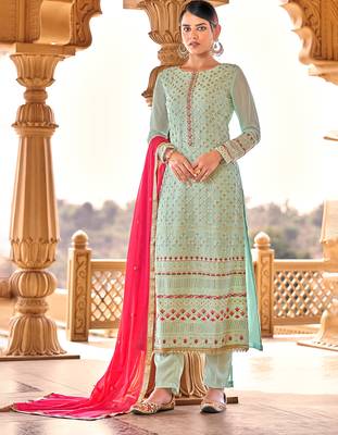 Light-green embroidered pure georgette salwar 2