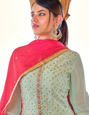 Light-green embroidered pure georgette salwar 3