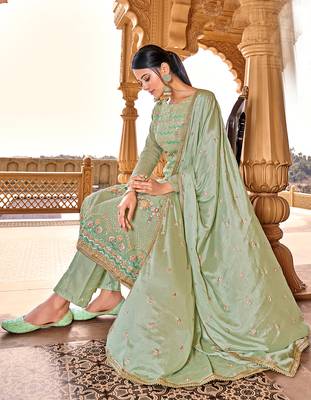 Green embroidered pure georgette salwar 1