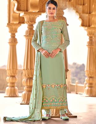 Green embroidered pure georgette salwar 2