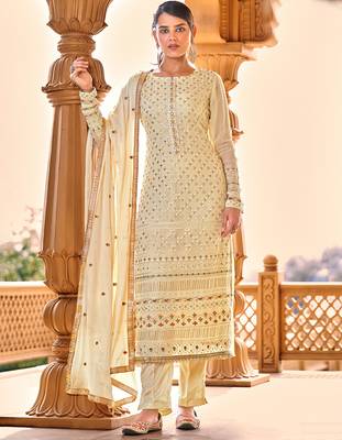 Light-yellow embroidered pure georgette salwar 1