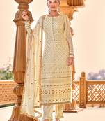 Light-yellow embroidered pure georgette salwar