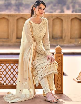 Light-yellow embroidered pure georgette salwar 2