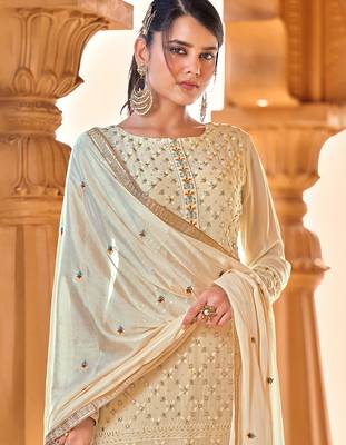 Light-yellow embroidered pure georgette salwar 3