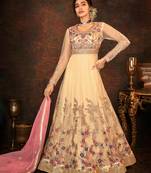 Yellow embroidered net salwar