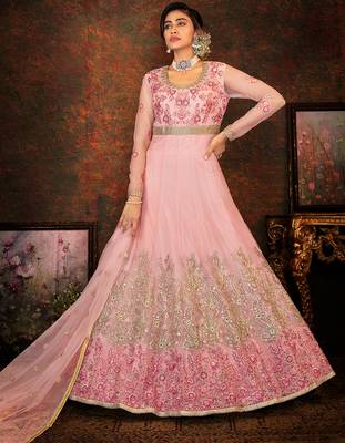 Pink embroidered net salwar 1