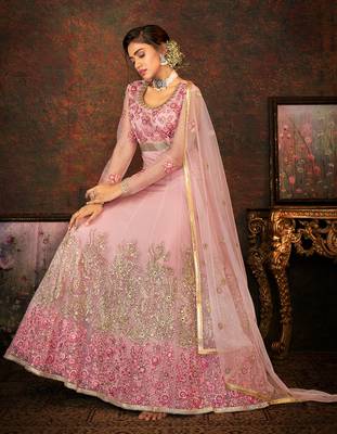 Pink embroidered net salwar 3