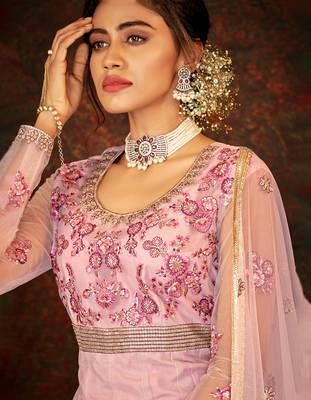 Pink embroidered net salwar 4