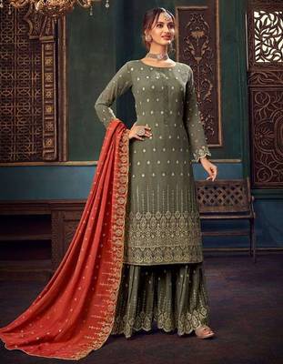 Olive embroidered pure georgette salwar 1