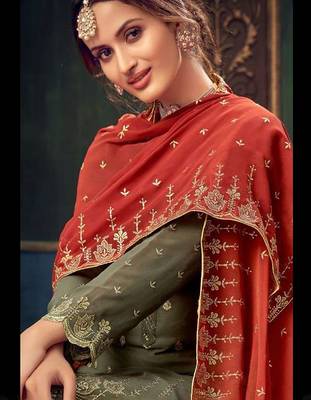 Olive embroidered pure georgette salwar 2