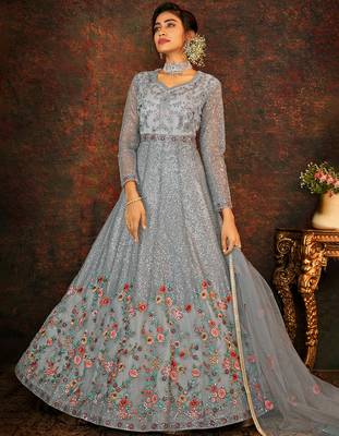 Grey embroidered net salwar 1