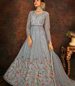 Grey embroidered net salwar