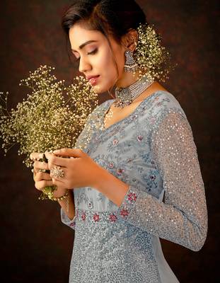 Grey embroidered net salwar 2