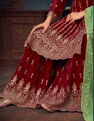 Red embroidered pure georgette salwar 2