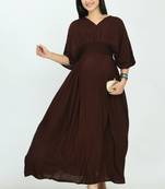 Brown printed rayon long-dresses