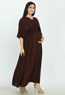 Brown printed rayon long-dresses 2