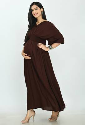 Brown printed rayon long-dresses 3