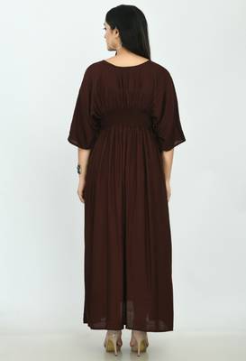 Brown printed rayon long-dresses 4