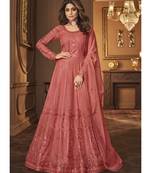 Shamita Shetty Deep Peach Lucknowi Embroidered Anarkali Suit