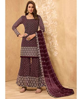 Dark Wine Georgette Pakistani Salwar Kameez 1