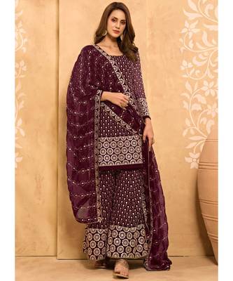 Dark Wine Georgette Pakistani Salwar Kameez 2