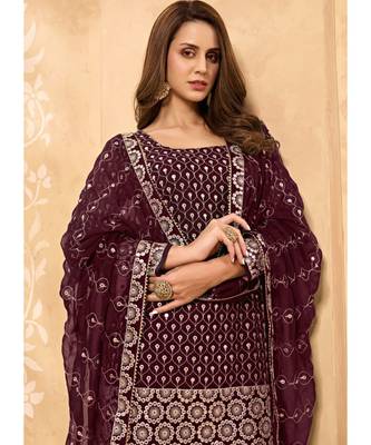 Dark Wine Georgette Pakistani Salwar Kameez 3