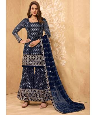 Navy Blue Georgette Pakistani Salwar Kameez 1