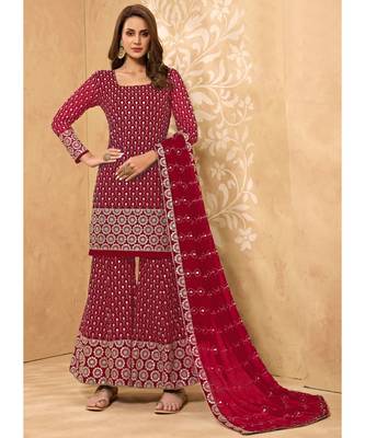 Dark Red Georgette Pakistani Salwar Kameez 1