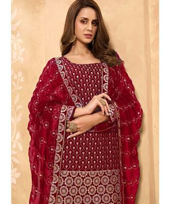 Dark Red Georgette Pakistani Salwar Kameez 3