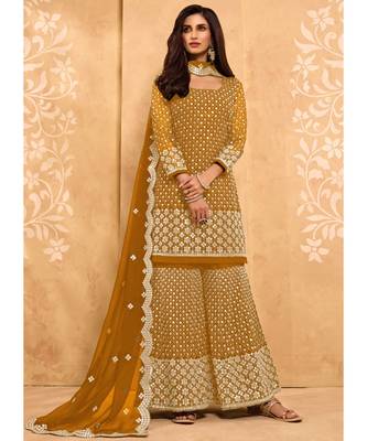 Mustard Georgette Pakistani Salwar Kameez 1