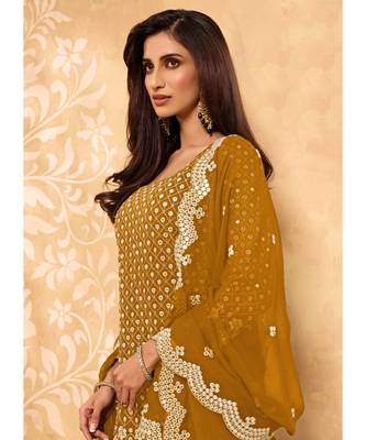 Mustard Georgette Pakistani Salwar Kameez 3