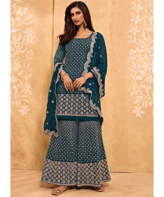 Dark Teal Georgette Pakistani Salwar Kameez 2