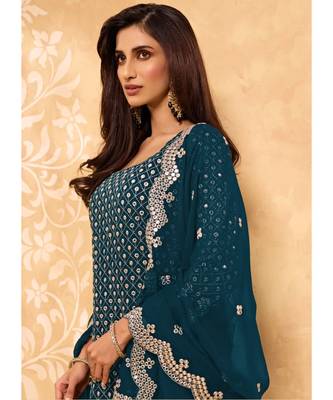 Dark Teal Georgette Pakistani Salwar Kameez 3