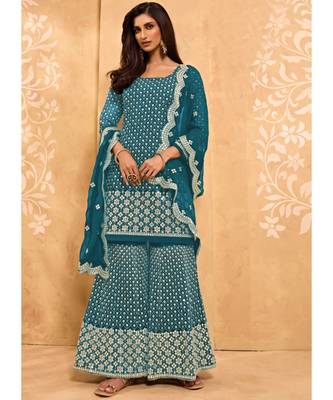 Sky Blue Georgette Pakistani Salwar Kameez 1