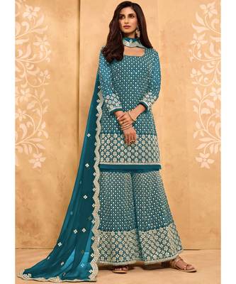 Sky Blue Georgette Pakistani Salwar Kameez 2