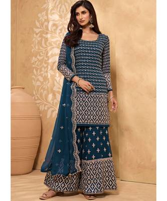 Dark Teal Georgette Pakistani Salwar Kameez 1