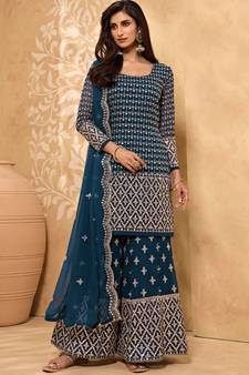 Dark Teal Georgette Pakistani Salwar Kameez