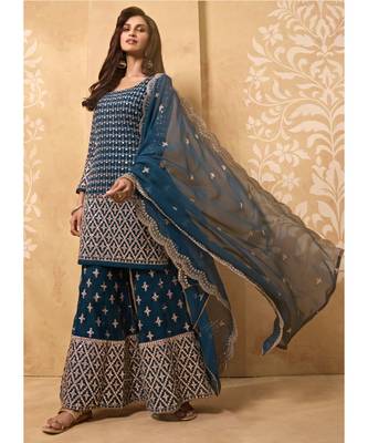 Dark Teal Georgette Pakistani Salwar Kameez 2
