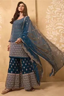 Dark Teal Georgette Pakistani Salwar Kameez