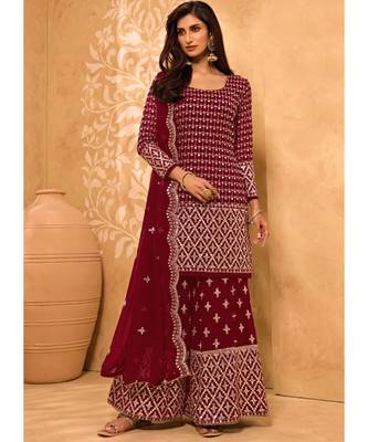 Maroon Georgette Pakistani Salwar Kameez 1