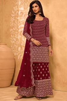 Maroon Georgette Pakistani Salwar Kameez